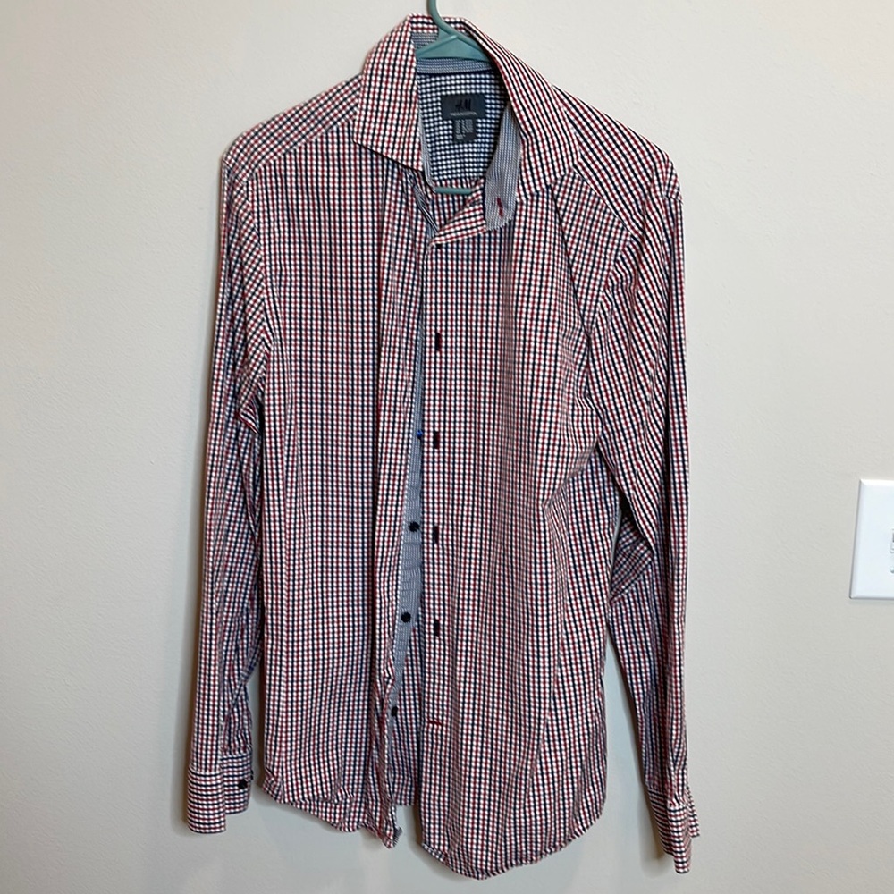 H&M Mens Plaid Dress Shirt Size M